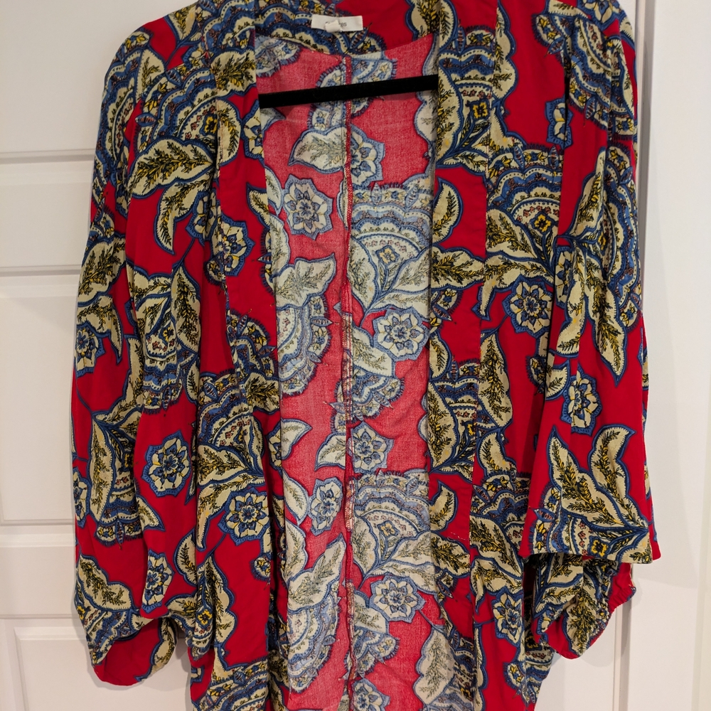 Vibrant Red Floral Kimono